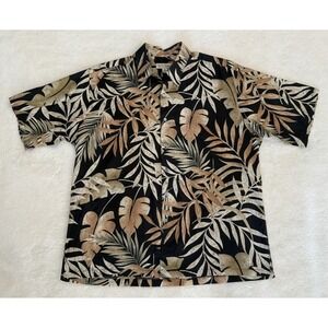 Tori Richard Men's Hawaiian 100% Cotton Shirt XL Black w/Cream Brown Palm Leaves